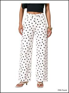 High Waisted Wide Leg Jeans Stretch Denim Polka Dot Pants